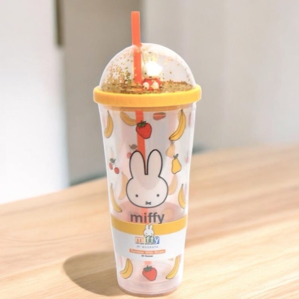 Miffy Tumbler with Straw Sparkling Dome Lid Banana, Cherries Strawberries 22 oz.